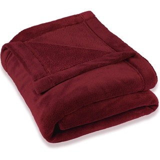 CELINATEX Flauschige Kuscheldecke XXL 220 x 240 cm Bordeaux rot Decke Sofa warm Wohndecke weich Mikrofaser Fleece Oeko-TEX Montreal