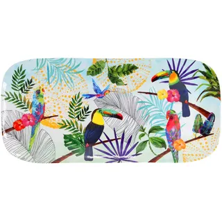 Les Jardins de la Comtesse - Rechteckiges Tablett aus reinem Melamin - Mehrfarbig - Torten/Kuchen - Lange Präsentationsschale - Tukanen aus Rio - MelARTmine Geschirr-Kollektion - 37,5 cm