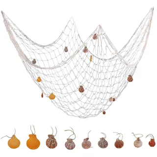 Fischernetz Deko mit Muscheln Deko Netz zum Aufhängen Fishing Net Hintergrund Wand Deko Meerjungfrau Netz Maritime Deko für Strandpartys(100x200cm)
