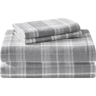 Laura Ashley Startseite – Bettlaken, Baumwoll-Flanell-Bettwäsche-Set, gebürstet für zusätzliche Weichheit und Komfort (Mulholland Plaid Grey, Full)