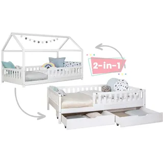 Mid.you Stauraumbett , Weiß , Holz , Kiefer , Schichtholz,massiv , Höhe ca. 20 cm , 140x200 cm , mit Schubkästen, bodentiefer Einstieg , Babymöbel & Kindermöbel, Kinderzimmer & Jugendzimmer, Kinderbetten, Kinderbetten & Jugendbetten