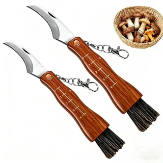 XIKTTK Pilzmesser mit Bürste und Skala, 2 Stück, Klappmesser aus Rostfreiem Stahl, Holzgriff, zum Schneiden, Putzen und Ernten, Geschenk für Pilzsammler