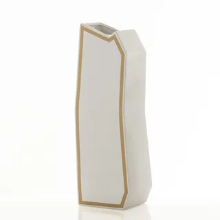 Wink Design, Vase Linea-D Gold - Vase aus Keramik - Farbe weiß matt - Details in der Farbe Gold - 17 x 13 x 50 cm