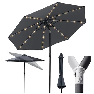 Sekey Solar-LED Sonnenschirm 330cm mit 40 LED, Windfester Gartenschirm UV 50+, Alu-Sonnenschirm mit Kurbel für Terrasse Balkon Garten