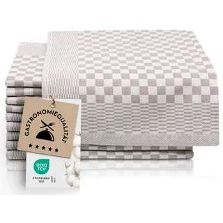 ZOLLNER 10er Set Geschirrtücher Baumwolle in 46x70 cm - super saugstarke und robuste Küchentücher – waschbar bis 60°C – in braun kariert - Gastronomiequalität - Oeko Tex® Zertifiziert