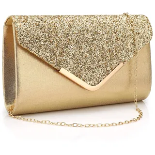 Milky Way Frauen Umschlag Clutch Tasche Pailletten Abend Handtasche Geldbörse mit abnehmbarem Kettenriemen Elegante Glitzer Schultertaschen Hochzeit Braut Abschlussball Party Abendtasche gold One size