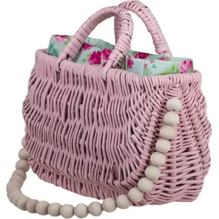 Korbtasche aus Weide geflochten Flechttasche mit Henkel Damentasche aus Korbgeflecht Schultertasche Strandtasche - Rosa