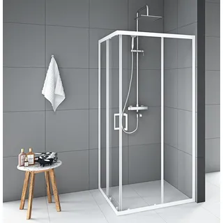 Aurlane Eck-Duschkabine mit Schiebetür 90 x 200 cm weiß Sicherheitsglas