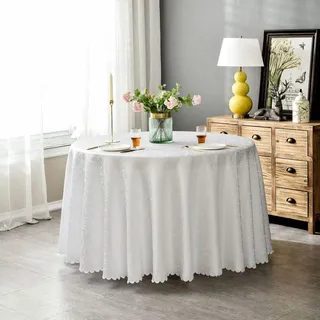 BHOMTY Runde Jacquard-Tischdecke Schützt und dekoriert den Tisch Geeignet für Haus, Hotel Restaurant, Hochzeit Bankett, Büro Treffen Weiß Durchmesser 180 cm