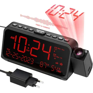 ROCAM Radiowecker mit Stromkabel, Wecker mit Projektion für Schlafzimmer