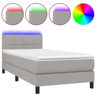 vidaXL Boxspringbett mit Matratze & LED Hellgrau 100x200 cm Stoff - Grau