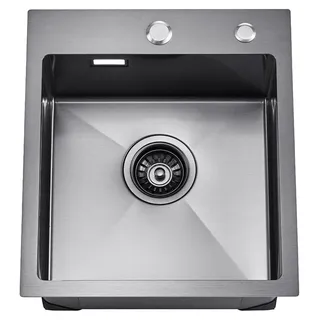40cm Kitchen Sink Topmount Single Bowl Drop-In Basin Stainless Steel Black - Schwarz