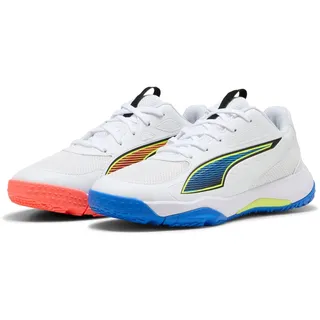 Puma Accelerate Jr 4 Game on, Unisex-Handballschuhe für Kinder und Jungen, Weiß Rot glänzend Ultra Blau, 4,5 UK, Puma Weiß Rot Brillant Ultra Blau, 4.5 UK
