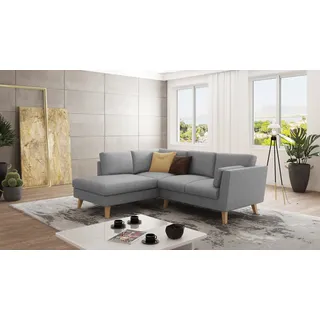 S-STYLE MÖBEL - Ecksofa mit Holzfüßen im skandinavischen Stil Elma aus Grau Luxusmicrofaser - Ottomane links, B/T/H: 221 cm/ 186 cm/ 90 cm - Grau