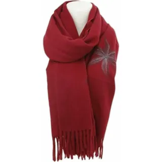 Winter Damen Schal Cashmera » Fransenschal Soft Feeling » Winterschal 180x72 cm » Damenschal mit Blume [Weinrot] - Rot