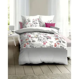 Bettwäsche KAEPPEL "Formosa", silber, B/L: 155cm x 220cm, 1 Stk., 1 Stk., Mako-Satin, B/L: 80cm x 80cm, 2 Stk., Mako-Satin, Obermaterial: 100% Baumwolle, Bettwäsche, Bettwäsche, Mit Blumen