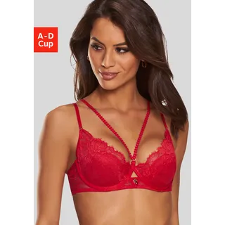 Push-up-BH LASCANA "Samara", Damen, Gr. 90, Cup C, rot, Spitze, Obermaterial: 90% Polyamid, 10% Elasthan, BHs Push-up-BH, mit verführerischem Zierbändchen und Cut-Out, sexy Dessous, Amira