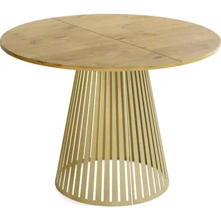 Esstisch Rund Ausziehbar mit Lamellen im Loft-Stil – 120 bis 200 cm – Industrieller Tisch mit Goldenen Metallbeinen, Platzsparend für Wohnzimmer oder Esszimmer – Braun - Braun