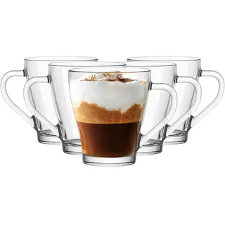 Konzept 11 - Teegläser mit Henkel XL, 6er Set, Große Kaffeegläser, Cappuccino Gläser 360 ml Glas Transparent, Glühweingläser für Heiße Getränke, spülmaschinenfest