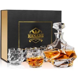 KANARS Whisky Karaffe und Gläser Set, Whiskey Dekanter 750 ml mit 4×320 ml Gläsern, Kristallglas Whiskybecher, Hochwertige Qualität, Luxuriös Geschenk, 5-teiliges