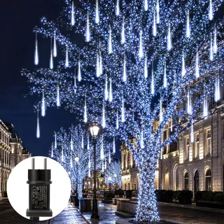 2.4M Meteorschauer Lichterkette 192 LED Weihnachtsdeko Eiszapfen Lichterkette Winter Halloween Dachrinne Fenster Garten Balkon Deko, Weiß - Weiß