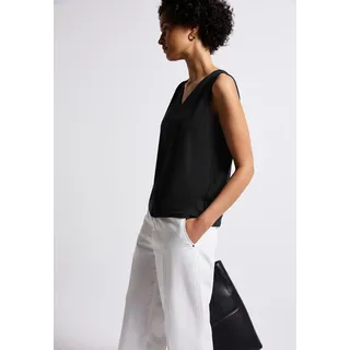 Shirttop STREET ONE, Damen, Gr. 40, schwarz, Jersey, Obermaterial: 95% Viskose, 5% Elasthan, unifarben, regular fit taillenbedeckt, V-Ausschnitt, Tops Shirttop, mit Häkel Details