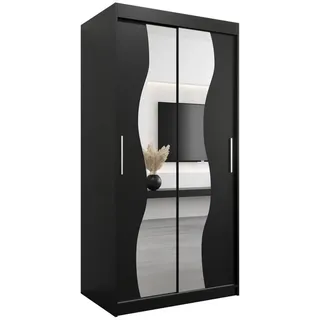 Abiks Möbel Schwebetürenschrank 200/100/62 2-türig , Schwarz, Schwarz , Holz , Nachbildung , 5 Fächer , 100x200x62 cm , Schlafzimmer, Kleiderschränke, Schwebetürenschränke