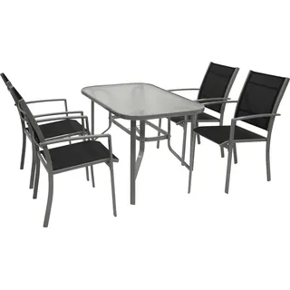DEGAMO Gartenset Gartengarnitur Sitzgruppe PINO 5-teilig, Metall silber + Kunstgewebe schwarz - Grau, Schwarz, Silber