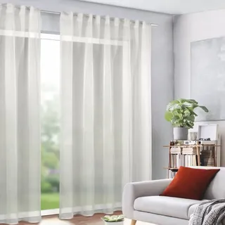 GardinenOutlet Sylvia Vorhangschal mit Gardinenband oder verdeckten Schlaufen, Creme, ca. 245x135 cm