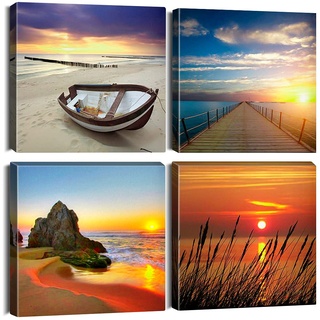 Soleebee 4 Teilig Premium Poster Set mit Hohe Qualität Rahmen, Kunstdruck Bilder Leinwandbilder Deko Home Deko für Schlafzimmer und Wohnzimmer 30 x 30 cm - Sonnenuntergang