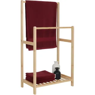 Relaxdays Handtuchständer Bambus Natur 2 Stangen Ablage Freistehend 77,5 cm x 42 cm x 24 cm 1,3 kg