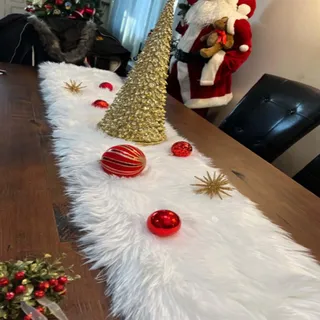 Kunstfell Tischläufer Weihnachten Fell Weiß Deko 30x180cm | Tischläufer felloptik Modern für Deko Weihnachten ,Winter Esstisch