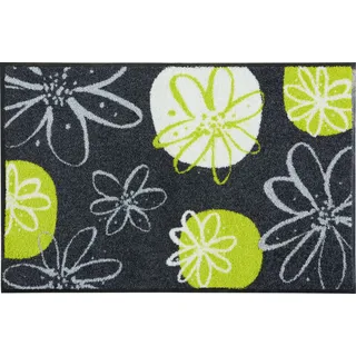 Erwin Müller Fußmatte Koblenz, Schmutzfangmatte, Fußabtreter rutschhemmend, Blumenmotiv grau/grün Größe 75x120 cm - robust, langlebig, pflegeleicht, für Fußbodenheizung geeignet