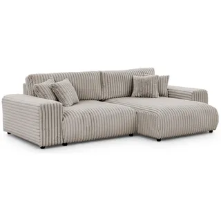 s-style möbel Ecksofa Plüschcord 4-Sitzer Hellgrau