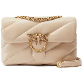 PINKO Love Puff Classic Umhängetasche Leder Beige/Smoke Grey/Antique Gold
