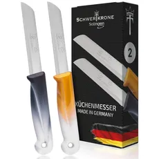 Schwertkrone Solingen Wellenschliff Messerset 2er Set Küchenmesser Gemüsemesser Allzweckmesser scharf 8,5 cm Klinge Bandstahl - schwarz-weiß/gold-weiß