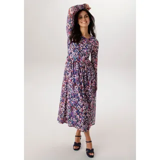 Midikleid ANISTON SELECTED, Damen, Gr. 48, N-Gr, blau, türkis, flieder, orange, schoko, beige, Mesh, Obermaterial: 95% Polyester, 5% Elasthan. Futter: 95% Viskose, 5% Elasthan, figurumspielend wadenlang, Rundhals, Kleider Midikleid, im ausdruckstarkem Druckdessin - NEUE KOLLEKTION