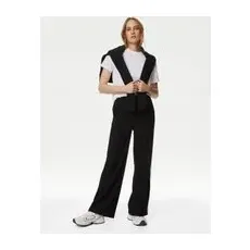 Womens M&S Collection Side Stripe Wide Leg Trousers - Black, Black - 16-REG