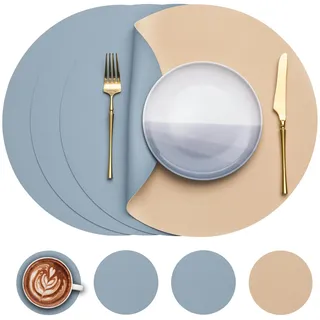 Myir JUN Tischsets abwaschbar und Untersetzer Tischsets Rund Ø 38cm | 4er Set Rund Platzsets wasserdichte Platzdeckchen abwaschbar doppelseitige rutschfeste Kunstleder Tischsets in Lederoptik