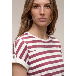Shirttop STREET ONE, Damen, Gr. 38, schwarz clouded blush, Jersey, Obermaterial: 50% Baumwolle, 50% Modal, gestreift, hüftbedeckend, Rundhals, Aufschlag mit Knöpfen, Tops Shirttop, Sommershirt im Streifen-Design
