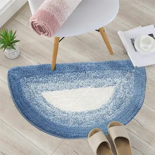 FCS Bathroom Badematte Badvorleger Halbrund Waschbar Badeteppich Weich Duschvorleger rutschfest Antibakteriell aus Mikrofaser (Color : Blue2, Size : 40×60cm)