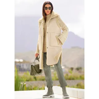 Wendeweste HEINE, Damen, Gr. 44, beige (sand), 94% Polyester, 6% Elasthan, Fellimitat:100% Polyester, unifarben, Westen Wendeweste