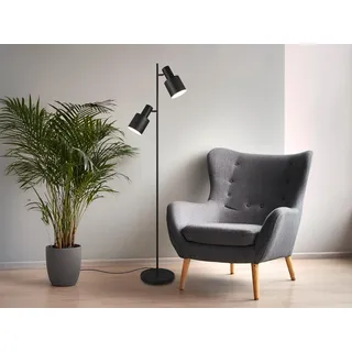 Große LED Stehlampe Schwarz mit 2 schwenkbaren Spots, Leselampe für Wohnzimmer - Schwarz