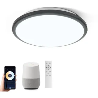 Horevo LED Smarte Deckenleuchte: 24W Schwarzes Einbau-Fixtur mit Fernbedienung - Kompatibel mit Alexa & Google Home - 30cm Dimmbar für Schlafzimmer, Küche, Wohnzimmer