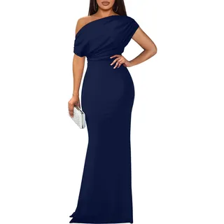 YMDUCH Damen Bodycon Figurbetont (1er Pack) | Rückenfrei, dehnbar, tailliert, Meerjungfrau, eine Schulter, figurbetont, elegant, schlank, formell, einfarbig, Abend