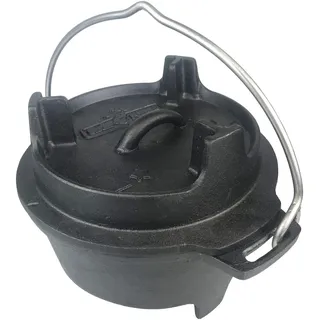Grillfürst Dutch Oven ca. 2 Liter - stabil stehender Feuertopf durch speziell entwickelte T-Füße, hitzebeständiger Gusseisen Topf, Deckel als Pfanne nutzbar, DO 2