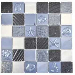 Glasmosaik mit Naturstein 30,0x30,0 cm schwarz