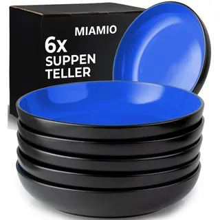 MIAMIO - 900 ml / 22 cm Geschirrset, Salatschüssel, Pastateller, Müslischale, große Bowl Schüssel, Suppe & Porridge - Le Papillon Kollektion (Suppenteller (6x))