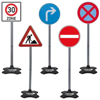 Jamara 460293 - Traffic-Set-Grand B-5 Verkehrsschilder: 30 Zone, Rechtsabbieger, Einfahrtsverbot, absolutes Halteverbot, Achtung Baustelle, leichte Montage durch Zusammensteckbare Elemente