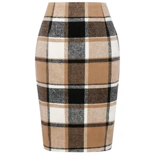 IDEALSANXUN Midi-Röcke für Damen, 2024, Herbst, Winter, Knielang, Bleistift-Wollrock mit Schlitz, Braun Neu, Mittel